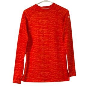 Nike Pro Combat Shirt Womens Large Orange Fitted Dri-Fit Long Sleeve Compression